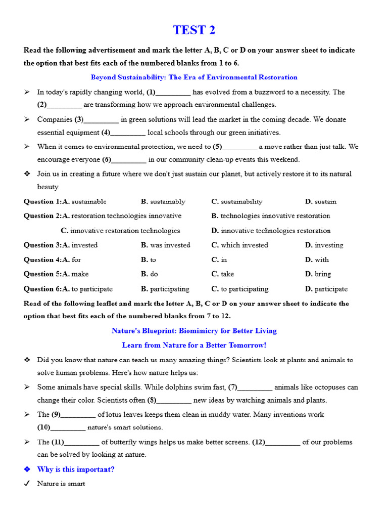 TEST 2 - UNIT 2 - HS.docx - Google Tài Liệu | PDF