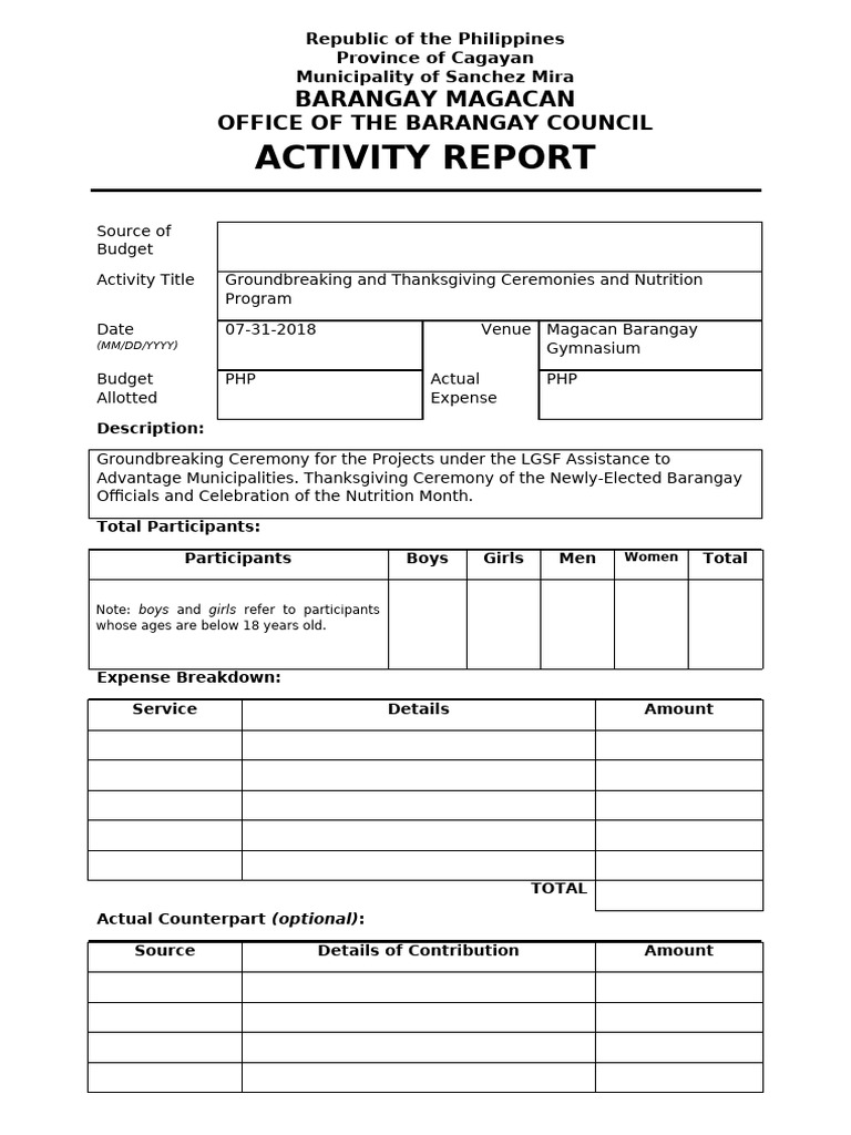 Barangay Magacan Activity Report 2018 | PDF