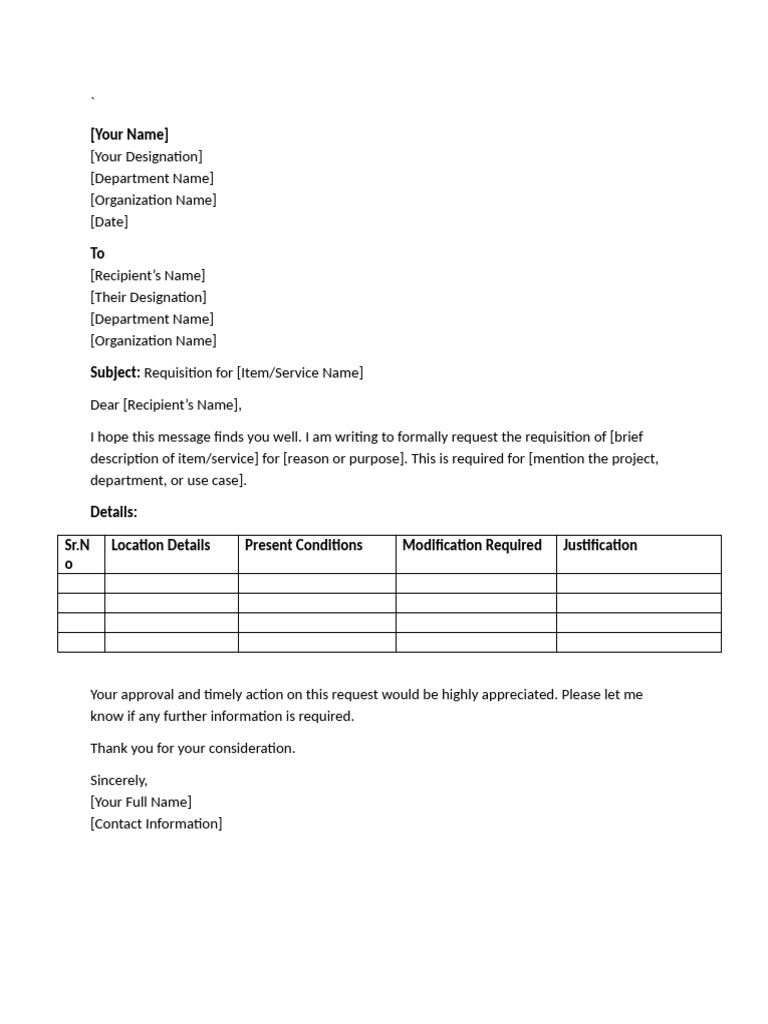 Requisition Request Template | PDF