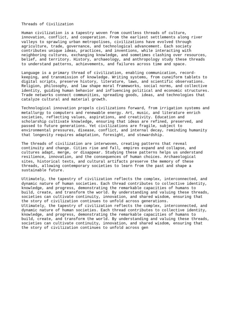 Threads of Human Civilization Explained | PDF | Civilization | Knowledge