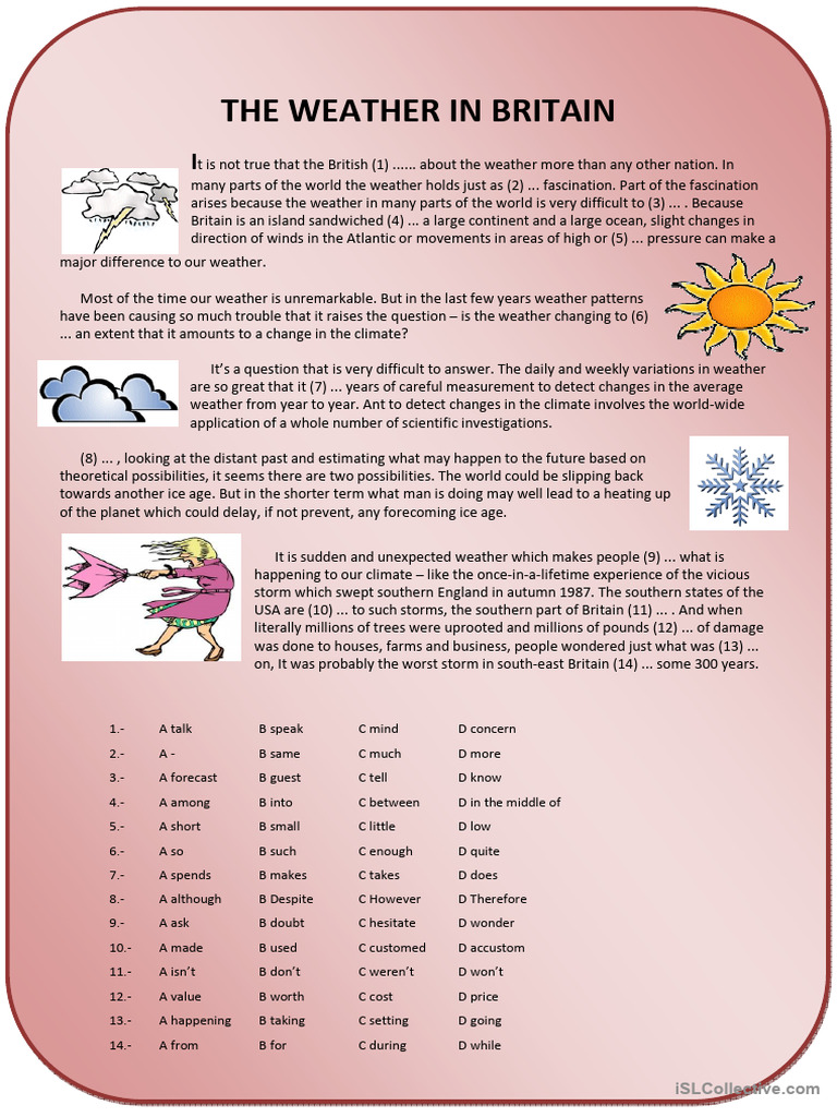 Multiple Choice Cloze Text | PDF | Weather | Climate