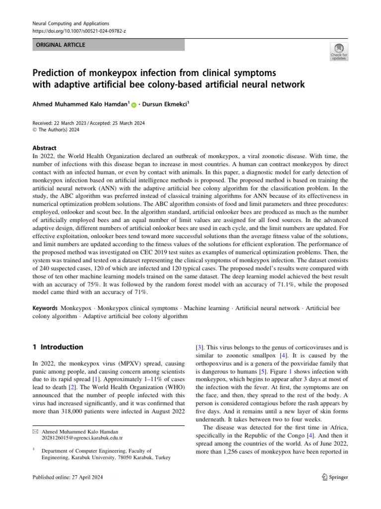Prediction of Monkeypox Infection From Clinical Symptoms With Adaptive ...