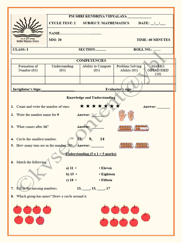 Class 1 Mathematics Cycle Test 2 | PDF | Chess | Chess Theory