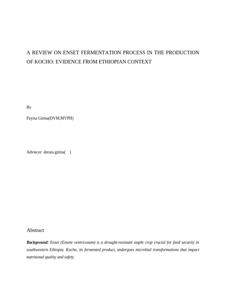 Enset Fermentation for Kocho Production | PDF | Fermentation ...