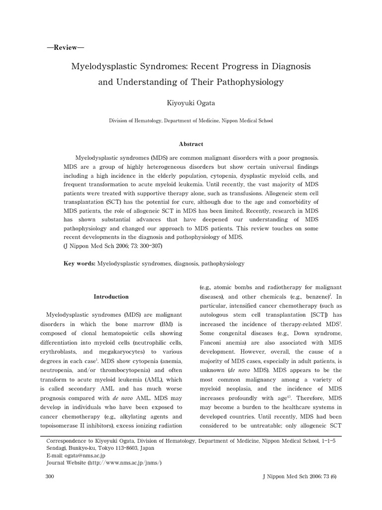 Myelodysplastic Syndromes Diagnosis Review | PDF