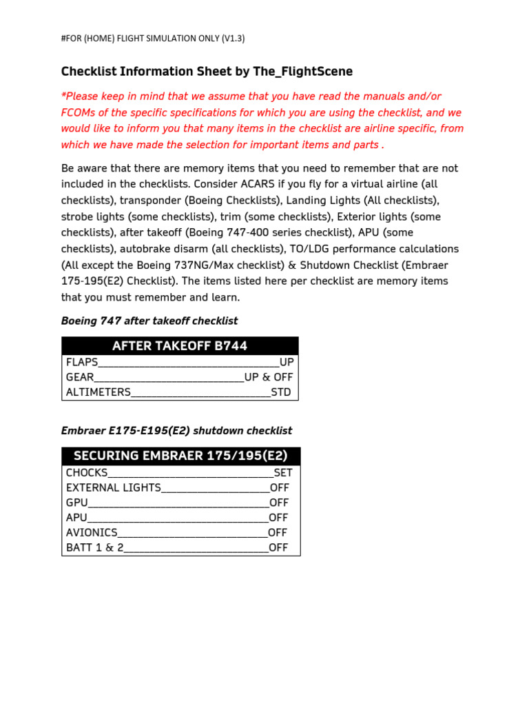 Flight Simulation Checklists V1.3 | PDF | Airbus | Airliner