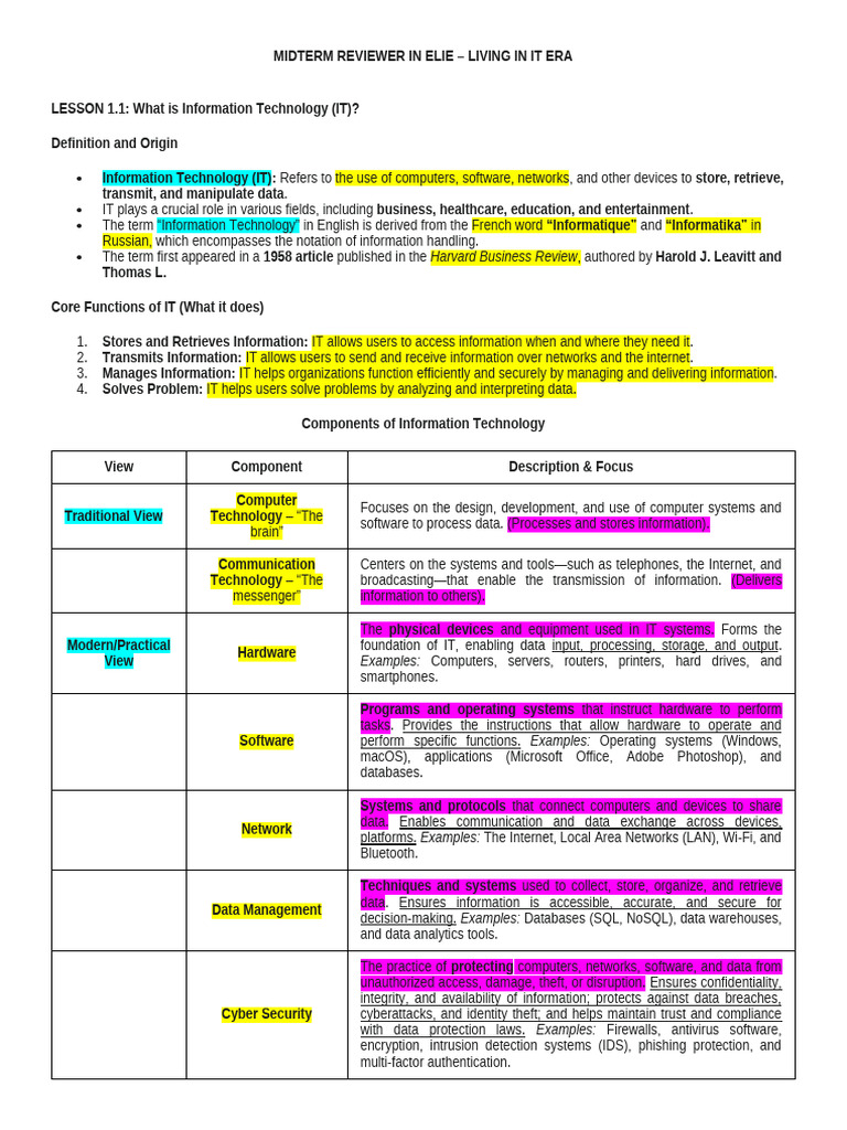 IT Overview: Functions and Impact | PDF | Internet Of Things | Computer ...