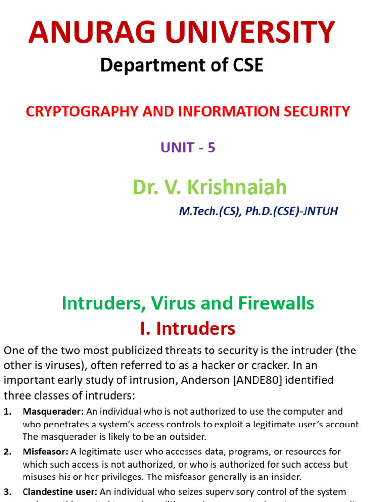 Intruders, Viruses, and Firewalls Explained | PDF | Computer Virus ...