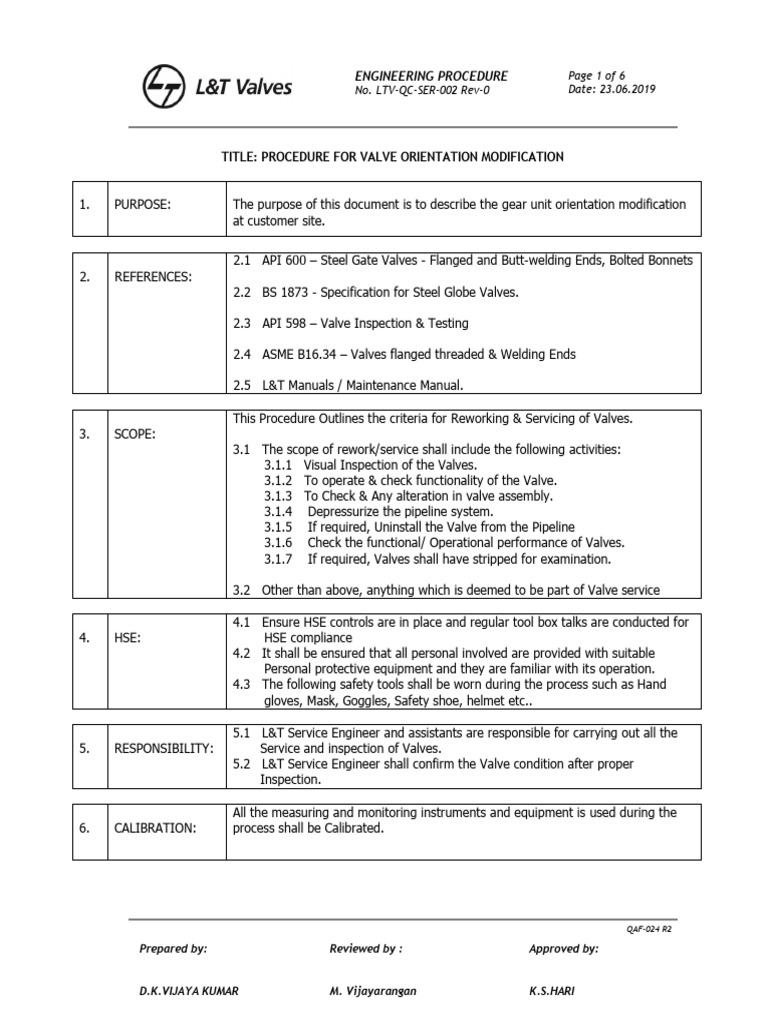 Valve Orientation Modification Procedure | PDF | Valve | Screw
