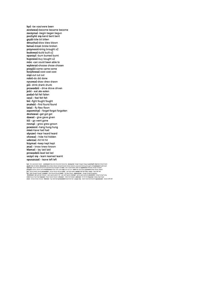 English Irregular Verbs List | PDF