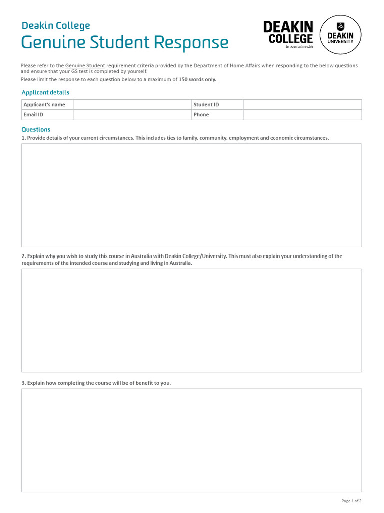 Genuine Student Response Form - V3 | PDF | Travel Visa