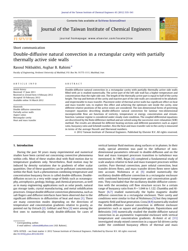 Double Diffusive Natural Convection in A Rectan 2012 Journal of The ...