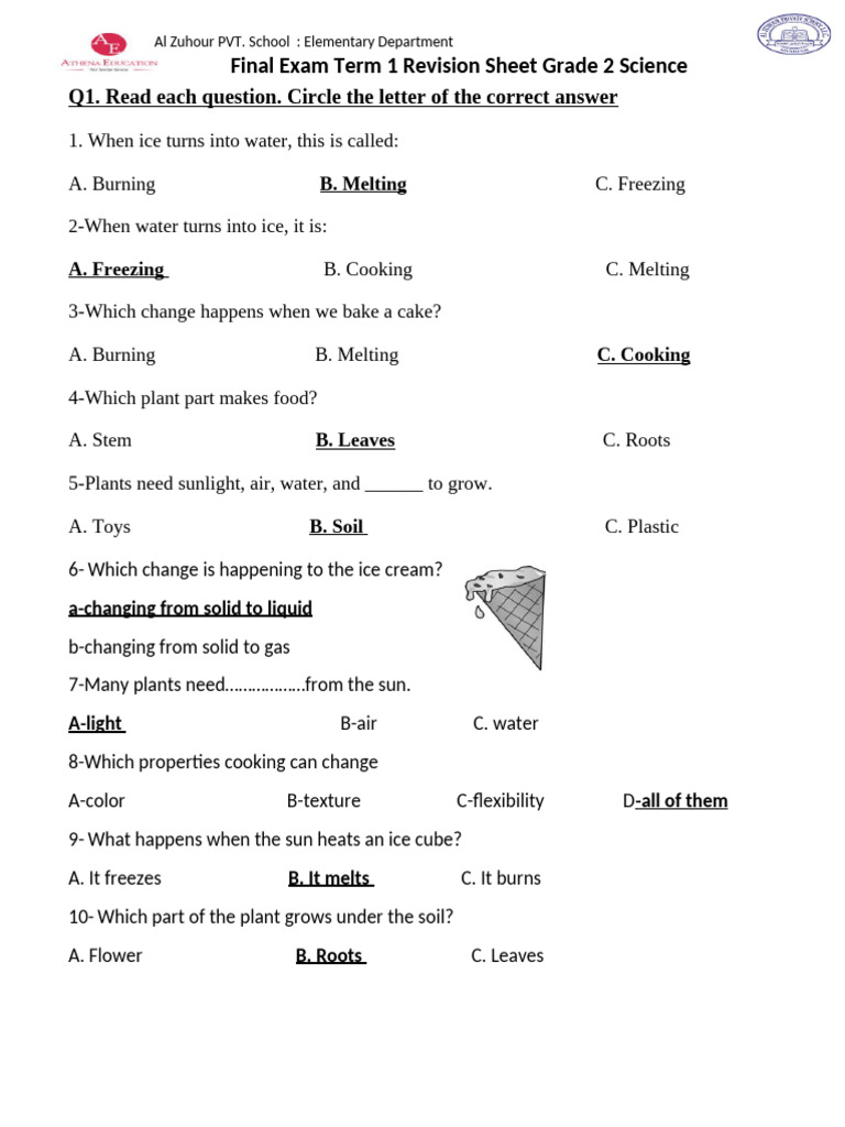 Grade 2 Science Exam Revision Guide | PDF | Water | Ice