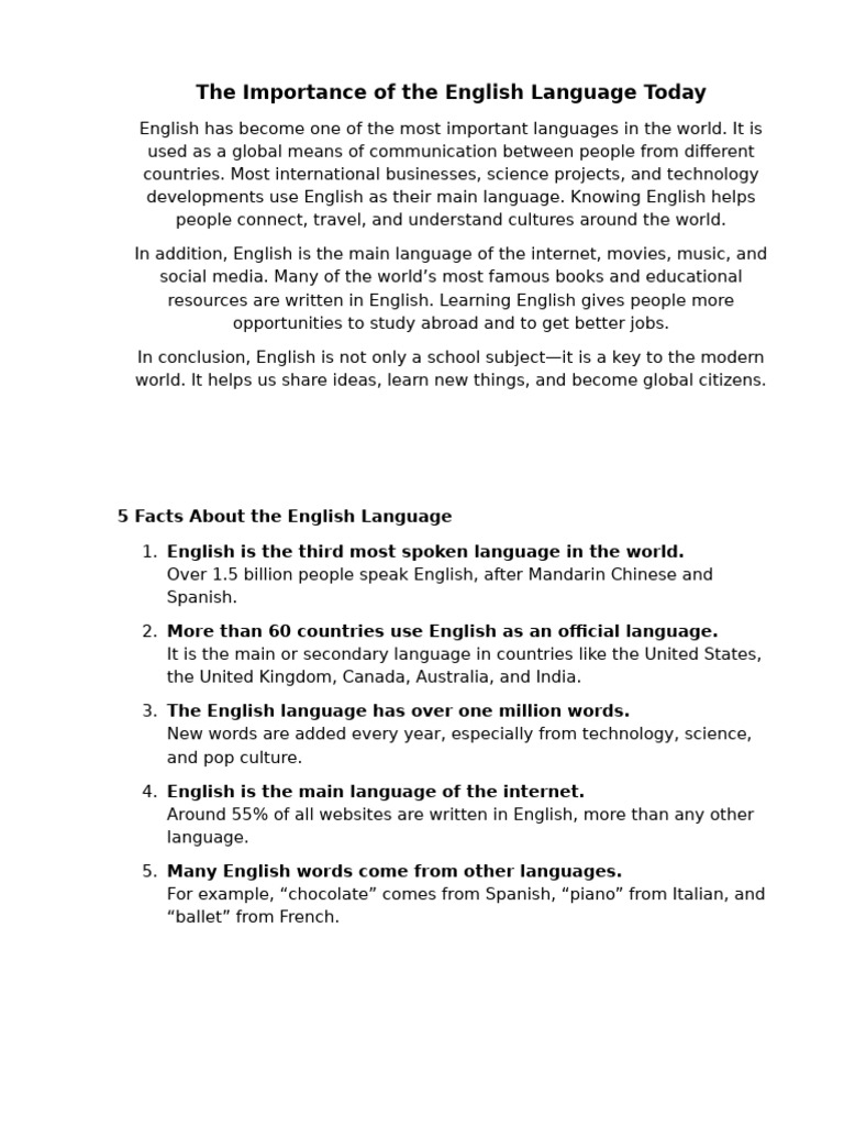 The Importance of The English Language Today | PDF | English Language ...