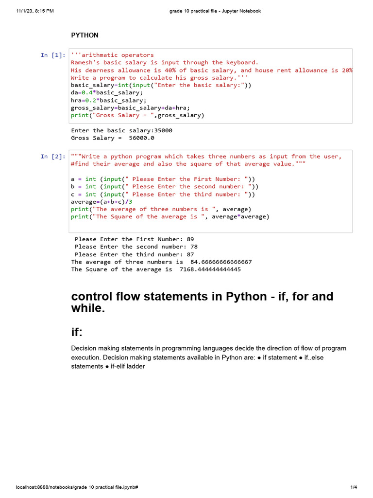 Control Flow Statements in Python - If, For and While. If:: Int Input ...