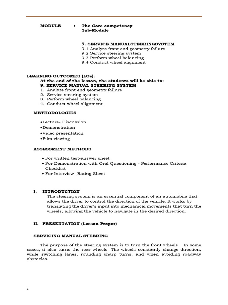 Steering System Service Manual Guide | PDF | Steering | Belt (Mechanical)