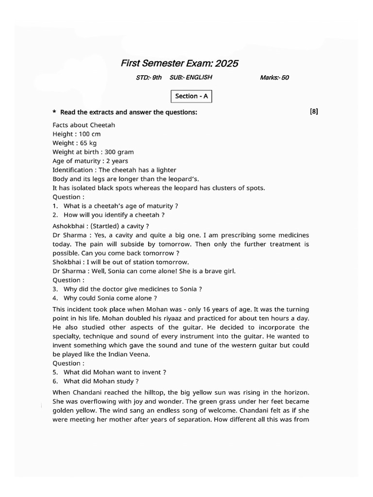 STD 9 First Exam 2025 | PDF