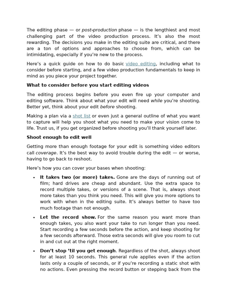 The Editing Phase | PDF | Video | Frame Rate