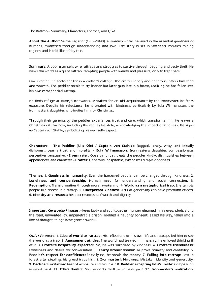 The Rattrap: Summary & Themes Analysis | PDF