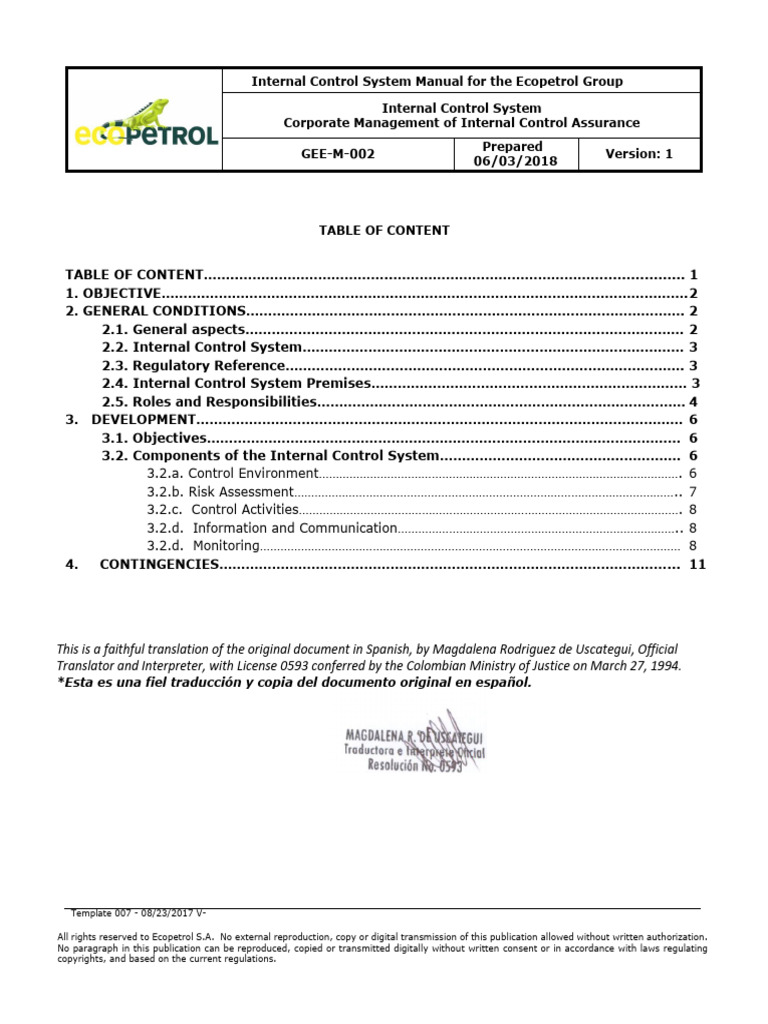Internal Control System Manual For The Ecopetrol Group | PDF | Internal ...