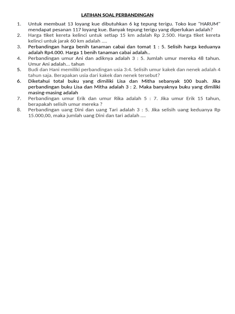 Latihan Soal Perbandingan Kls 7c | PDF
