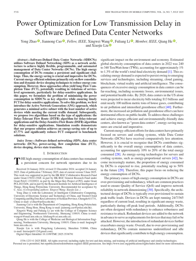 Power Optimization in SDDCNs for FCT | PDF | Computer Network | Energy ...
