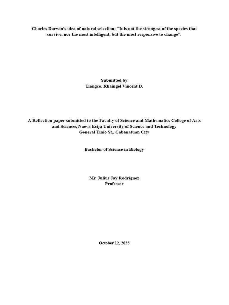 Reflection Paper, Sts Charles Darwin Quote | PDF | Natural Selection ...