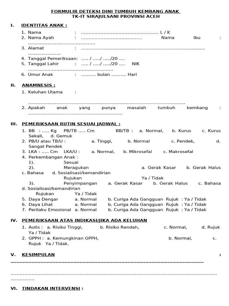 Formulir Ddtk Paud Pdf
