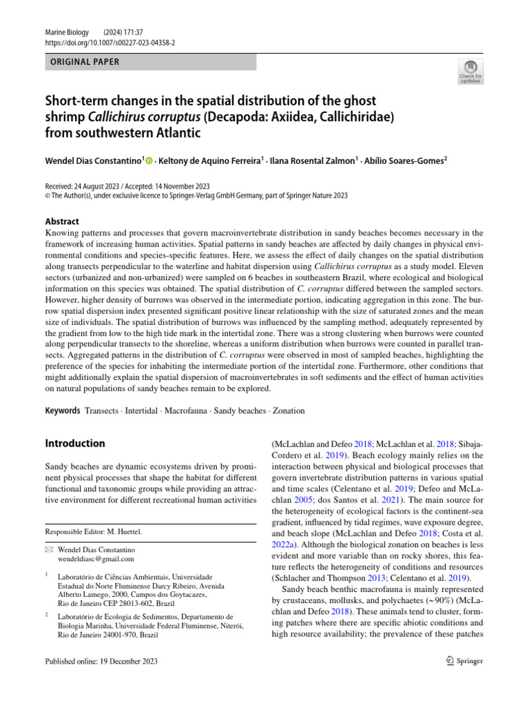 Ghost Shrimp Distribution in Brazil's Beaches | PDF | Analysis Of ...
