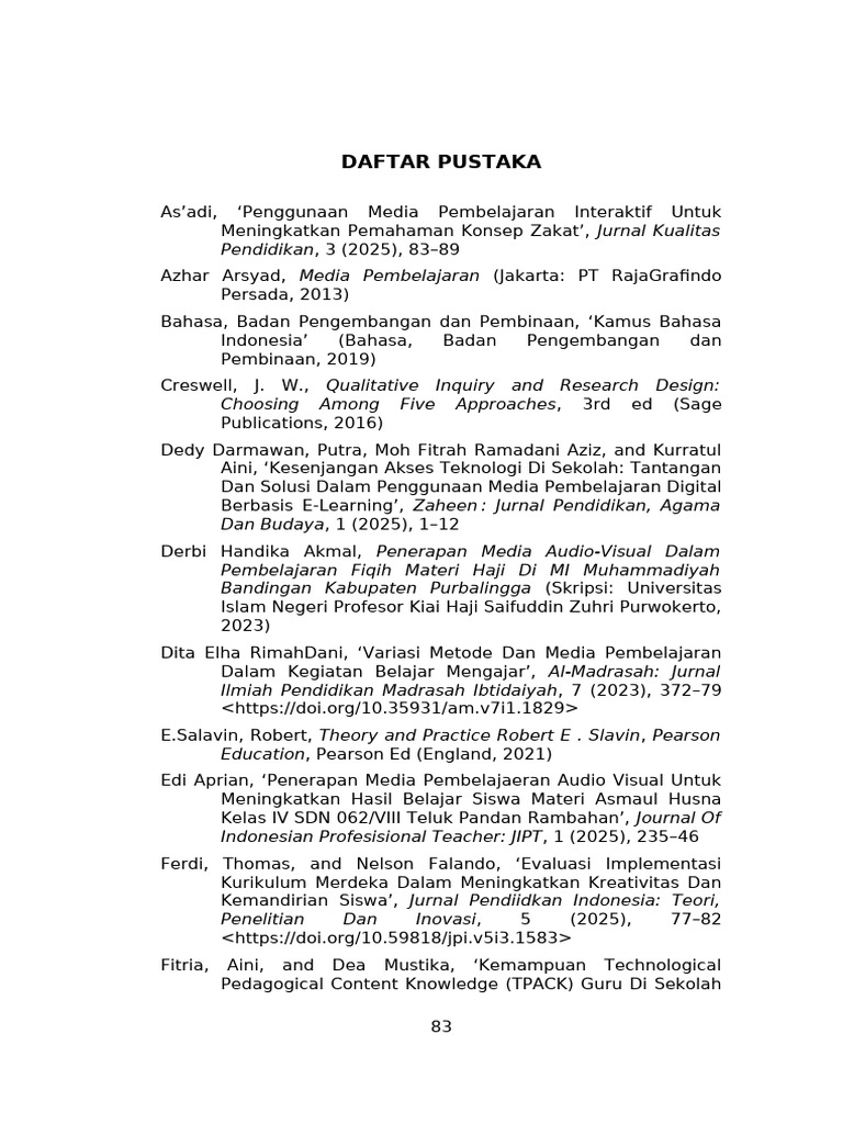 Daftar Pustaka Media Pembelajaran 2023 | PDF