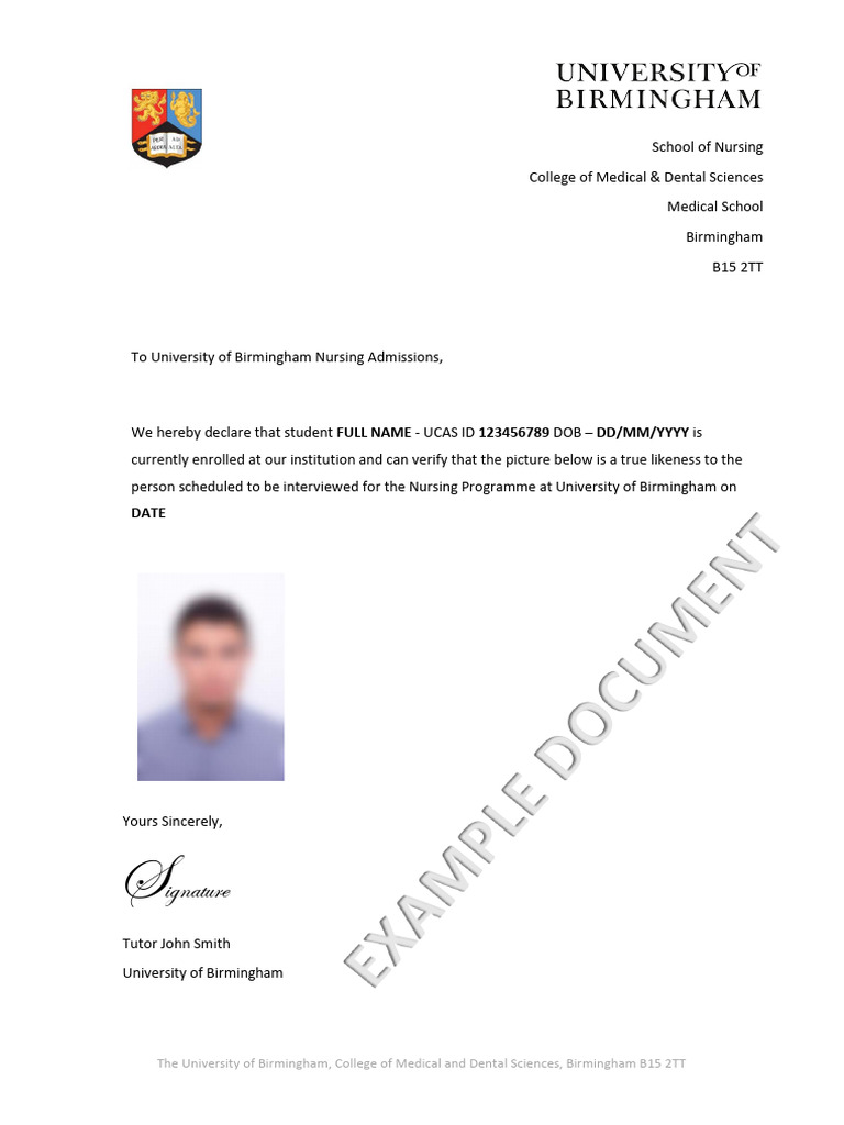 Nursing Program Photo Verification Letter | PDF