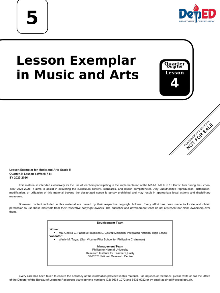 Grade 5 Music and Arts Lesson Plan | PDF
