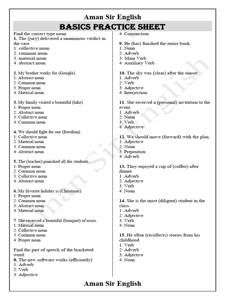 English Grammar Practice Sheet | PDF | Adjective | Adverb