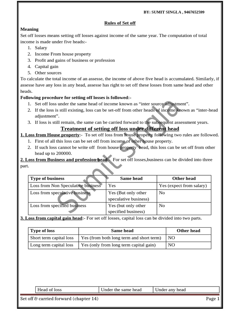 Rules for Set Off of Income Losses | PDF | Capital Gain | Income