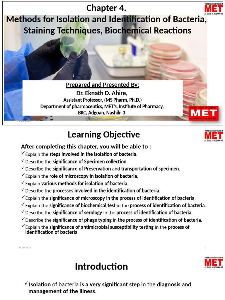 Methods For Isolation and Identification of Bacteria, Staining ...