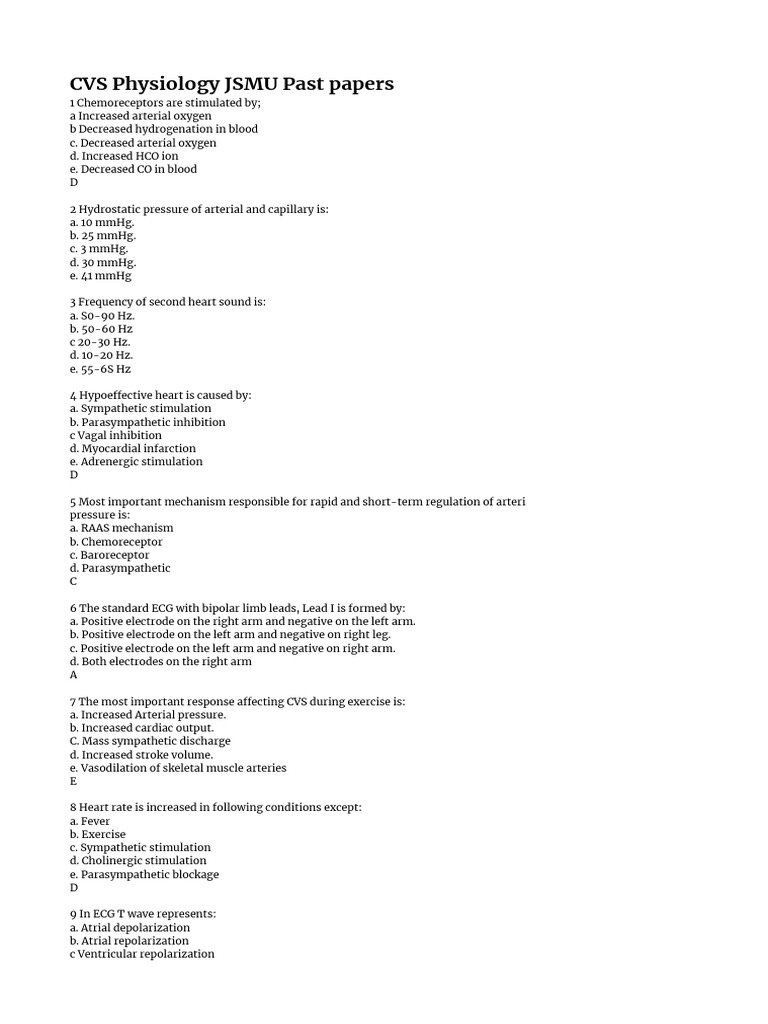 CVS Physiology Past Exam Questions | PDF | Diastole | Heart