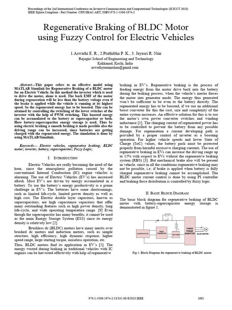 Regenerative Braking of BLDC Motor Using Fuzzy Control For Electric ...