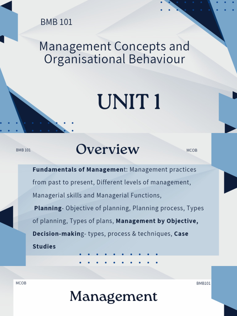 MCOB Unit 1 BMB 101 | PDF | System | Goal Setting