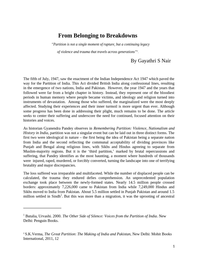 Partition Trauma: Voices of Women | PDF | Partition Of India