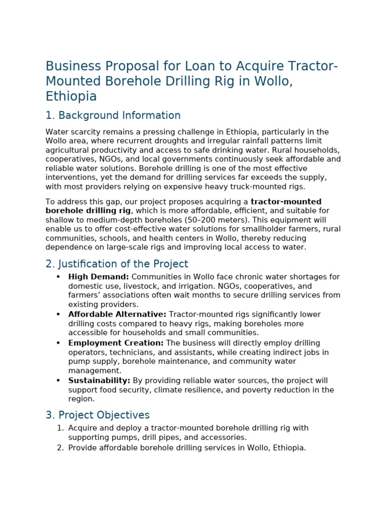 Loan Proposal for Borehole Drilling Rig | PDF | Water Scarcity | Oil Well