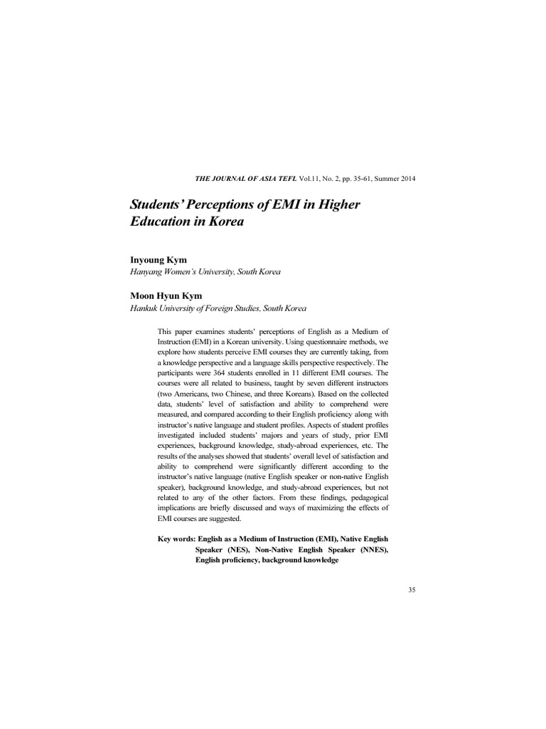 Students Perceptions of EMI in Higher Ed | PDF | Learning | Cognition