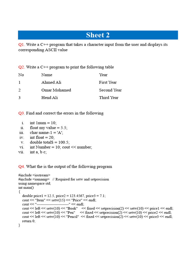 C++ Programming Exercises and Solutions | PDF