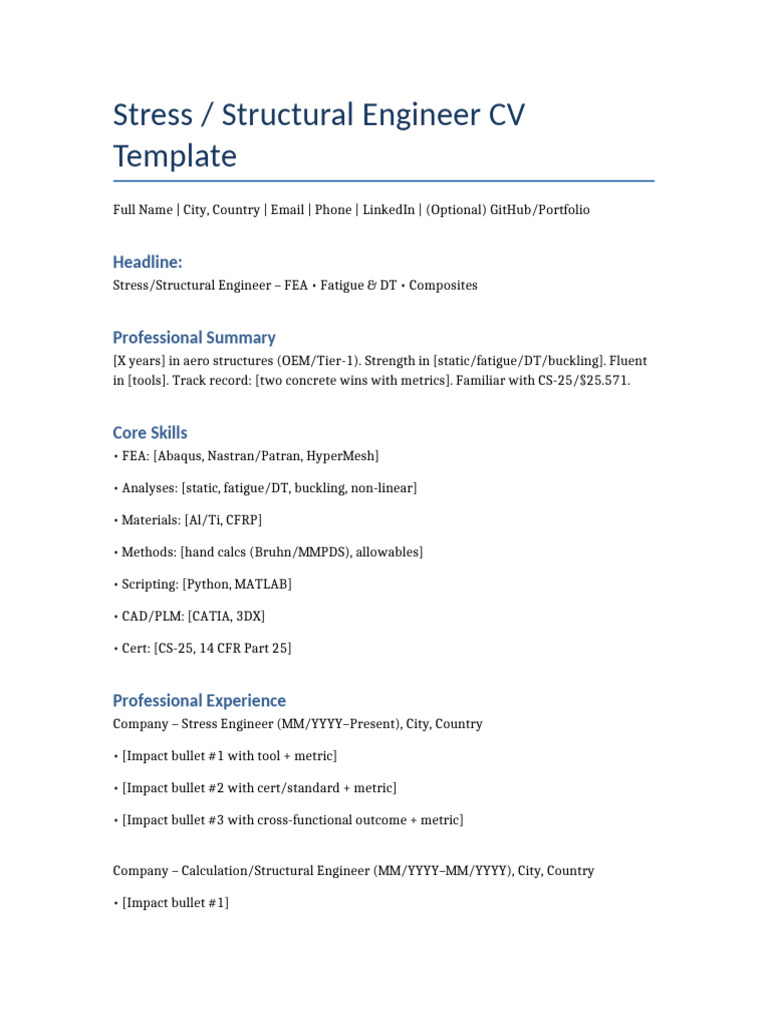 Stress Structural Engineer CV Template | PDF