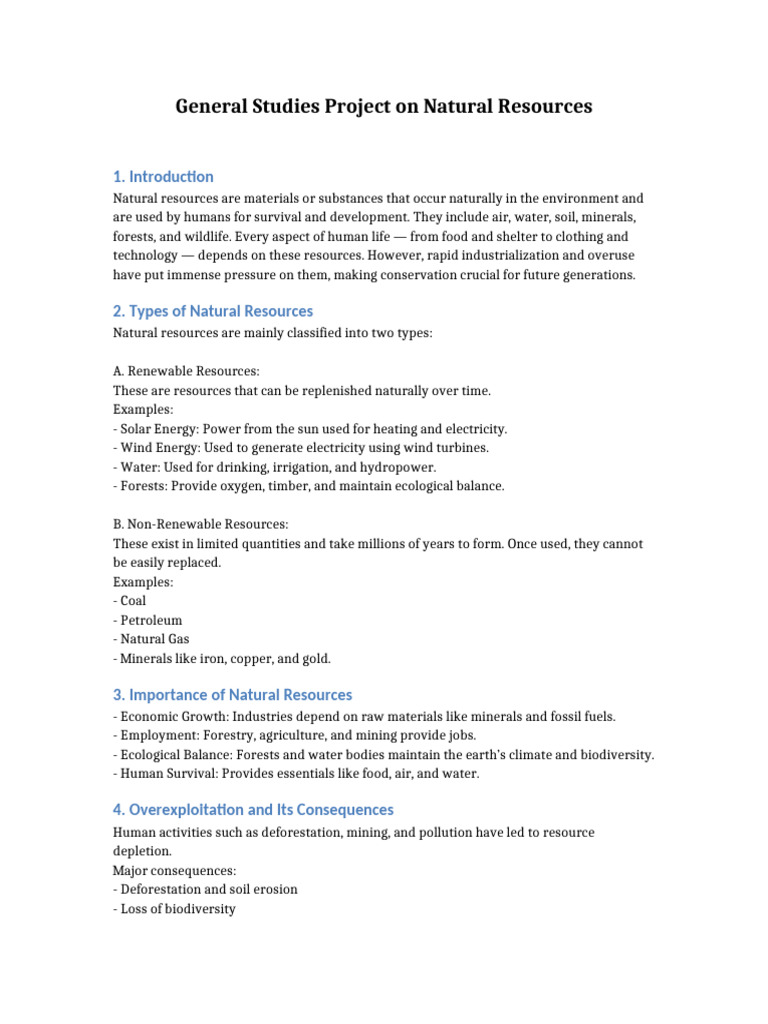 General Studies Project Natural Resources Nikkita | PDF | Water ...