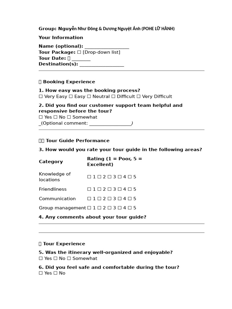 Tour Feedback Form for ExploreMore | PDF
