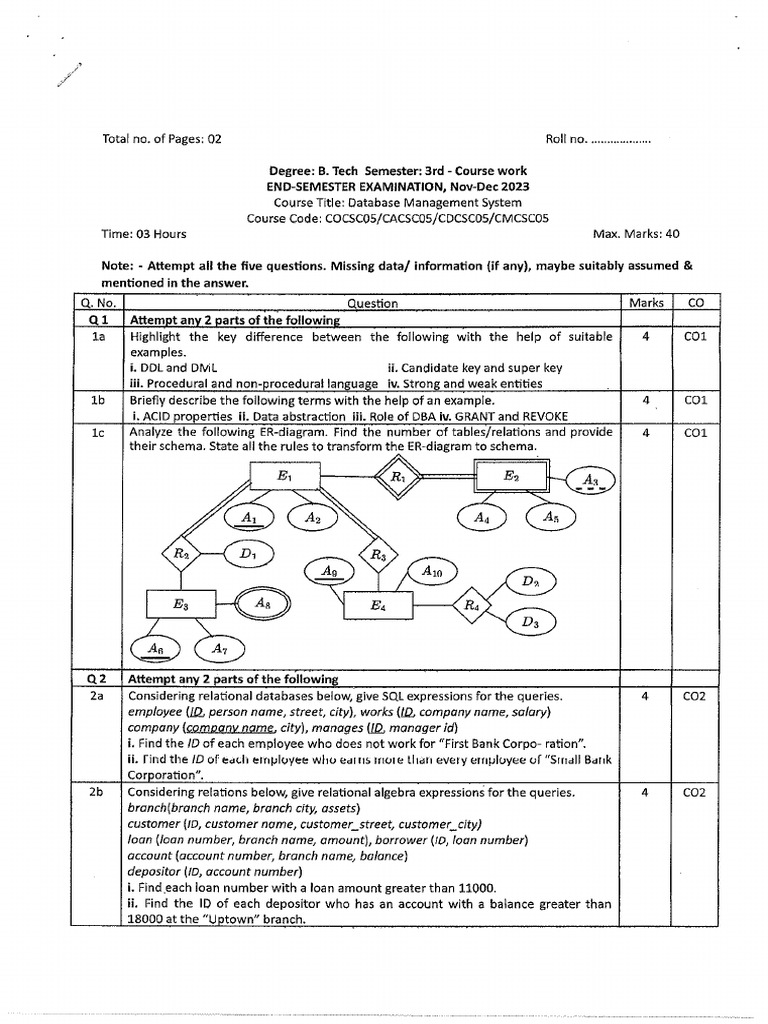 DBMS 2023 Pyq | PDF