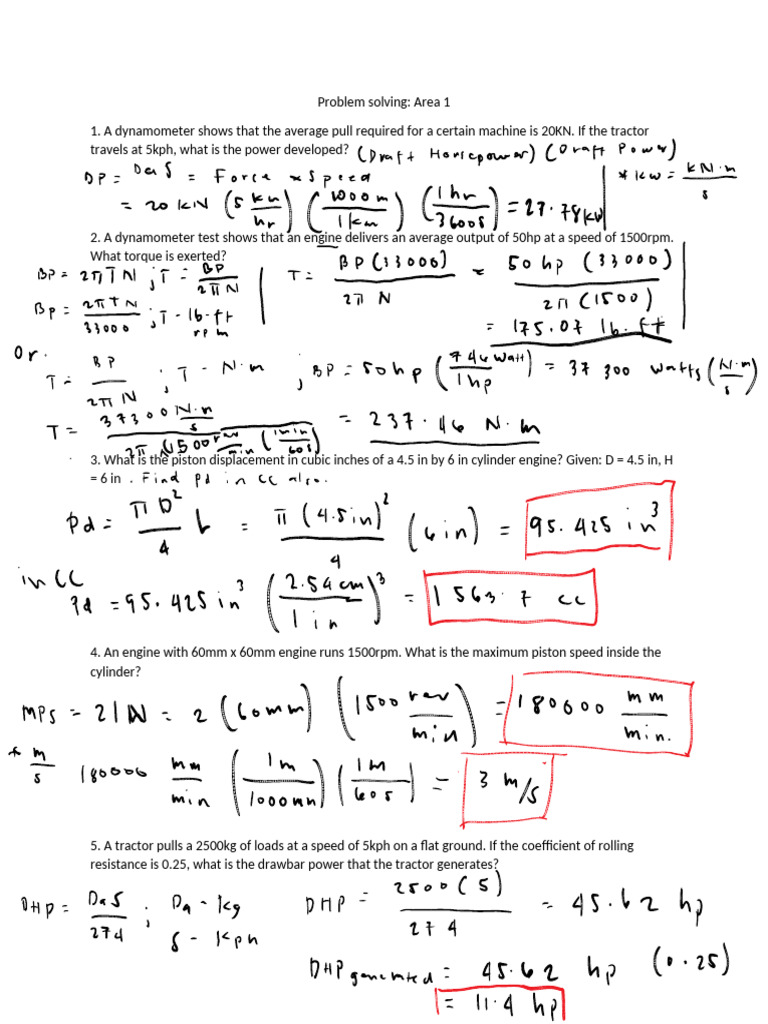 Area 1 - Problem Solving (1-10) | PDF | Engines | Horsepower