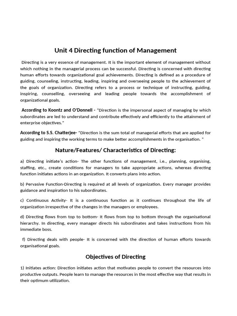 Understanding the Directing Function in Management | PDF | Leadership ...