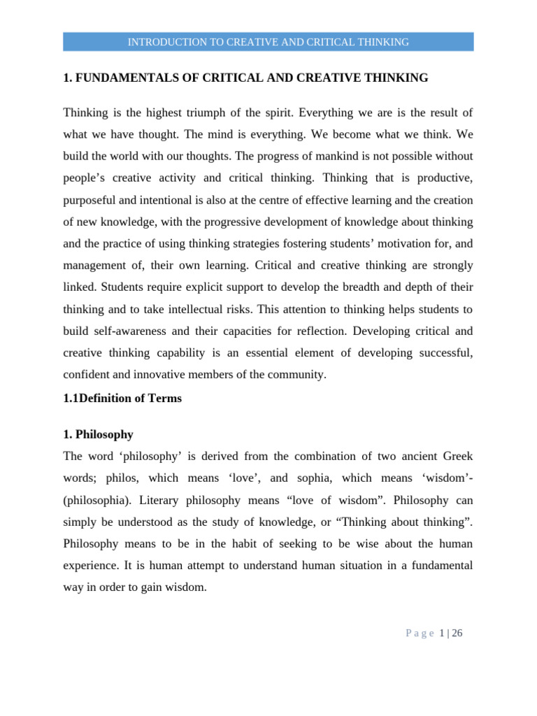 Critical and Creative Thinking Essentials | PDF | Thought | Critical ...