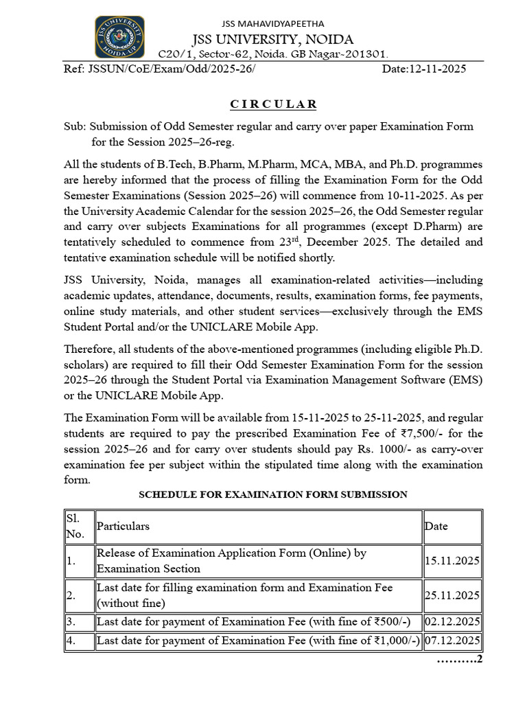 JSS University Odd Semester Exam Form 2025-26 | PDF | Google Play | Ios